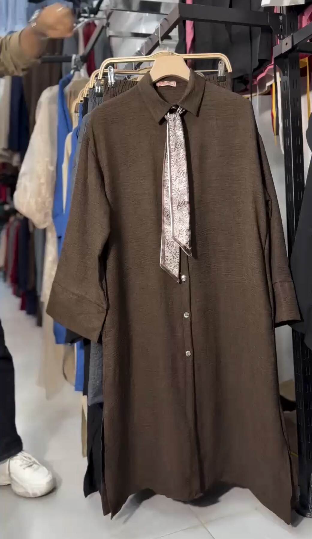 FOR YOU MODA - 7854-16I-4 سوت بنطرون قميص طويل مع اسكارف- جوزي