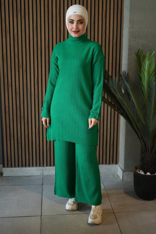 - 8073-53U-3 طقم قطعتين تريكو ساده - اخضر  - 8073-53U-3 طقم قطعتين تريكو ساده - اخضر