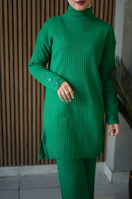 - 8073-53U-3 طقم قطعتين تريكو ساده - اخضر (1)  - 8073-53U-3 طقم قطعتين تريكو ساده - اخضر (1)