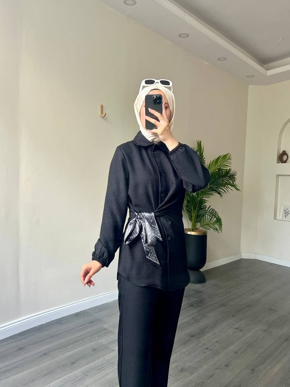 FOR YOU MODA - 8275-37L-سوت سكارف بنطرون -اسود 1 (1)