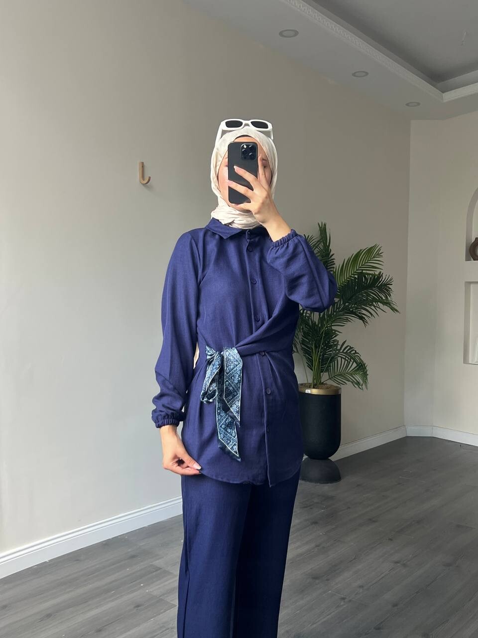 FOR YOU MODA - 8275-37L-سوت سكارف بنطرون -نيلي3 (1)