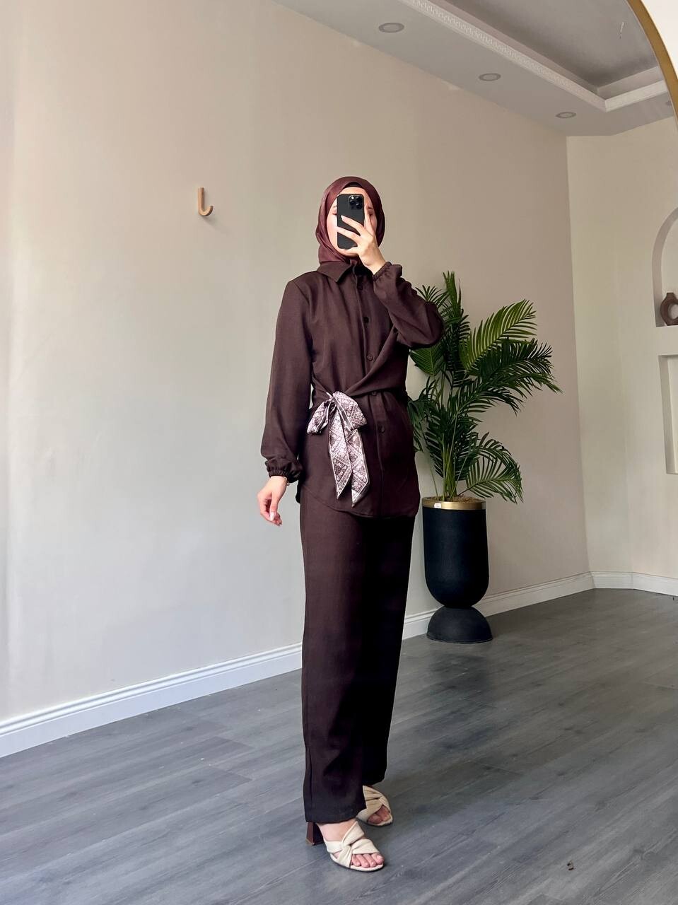 FOR YOU MODA - 8275-37L-سوت سكارف بنطرون -جوزي غامق-4