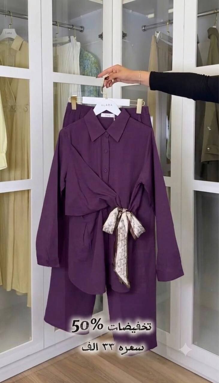 FOR YOU MODA - 8275-37L-سوت سكارف بنطرون -بنفسجي-5