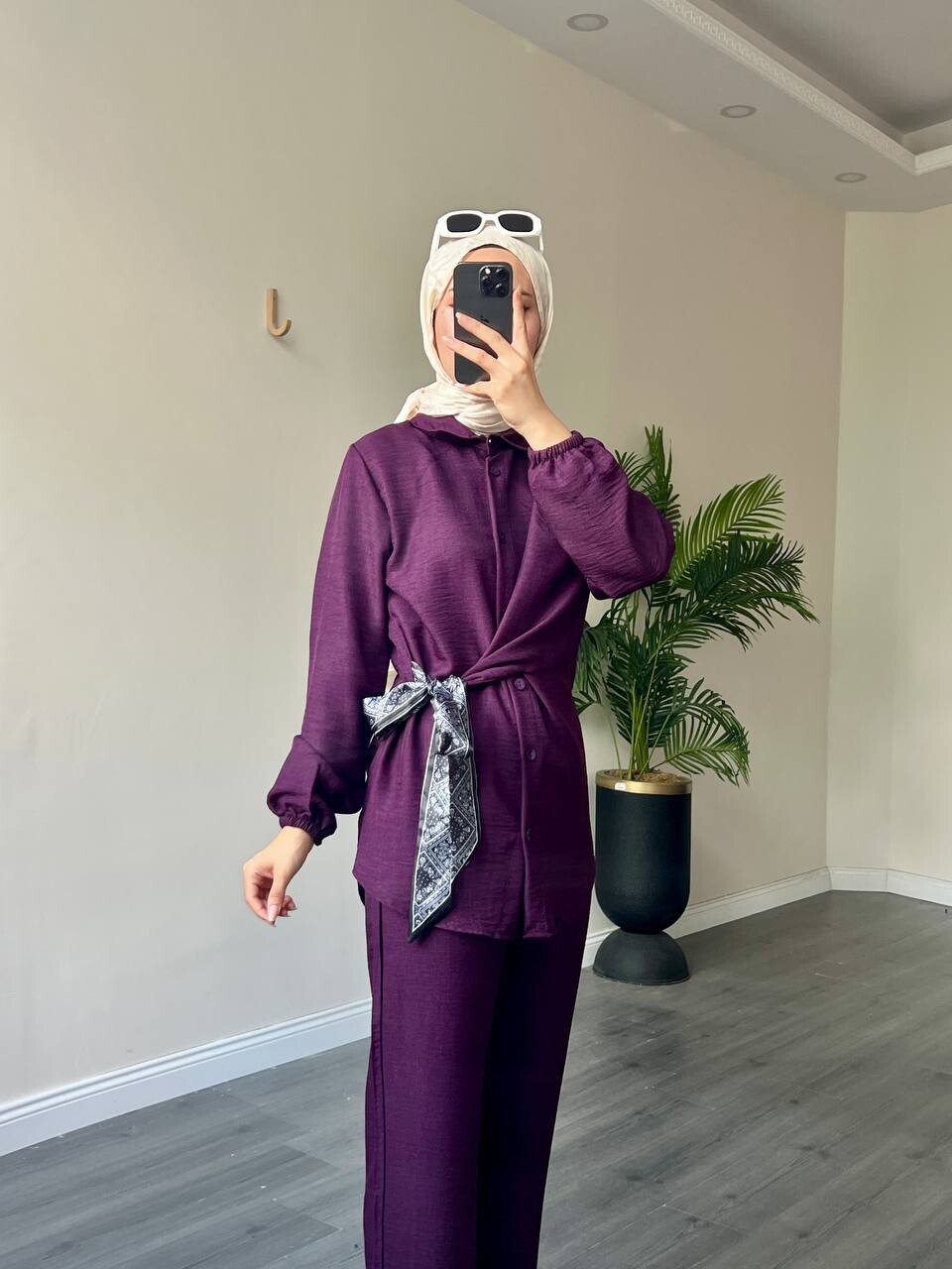 FOR YOU MODA - 8275-37L-سوت سكارف بنطرون -بنفسجي-5 (1)
