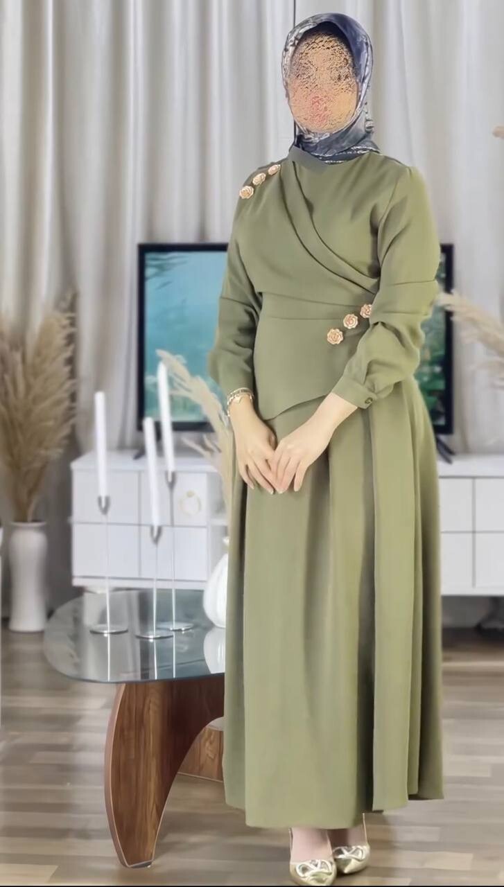 FOR YOU MODA - 8320-41O- فستان زيتي1