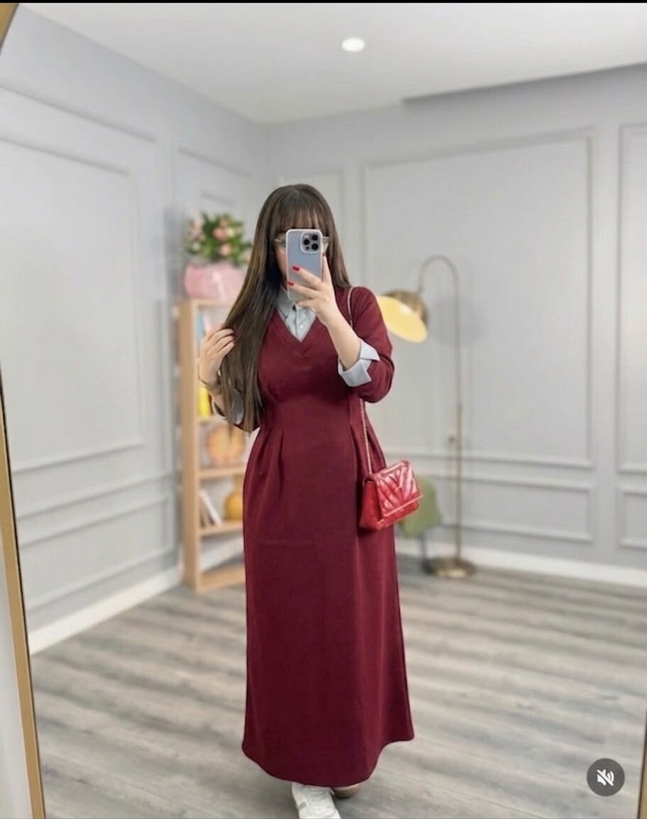 FOR YOU MODA - 8322-17G- فستان مخطط - ماروني 3