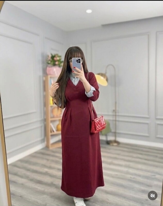 FOR YOU MODA - 8322-17G- فستان مخطط - ماروني 3