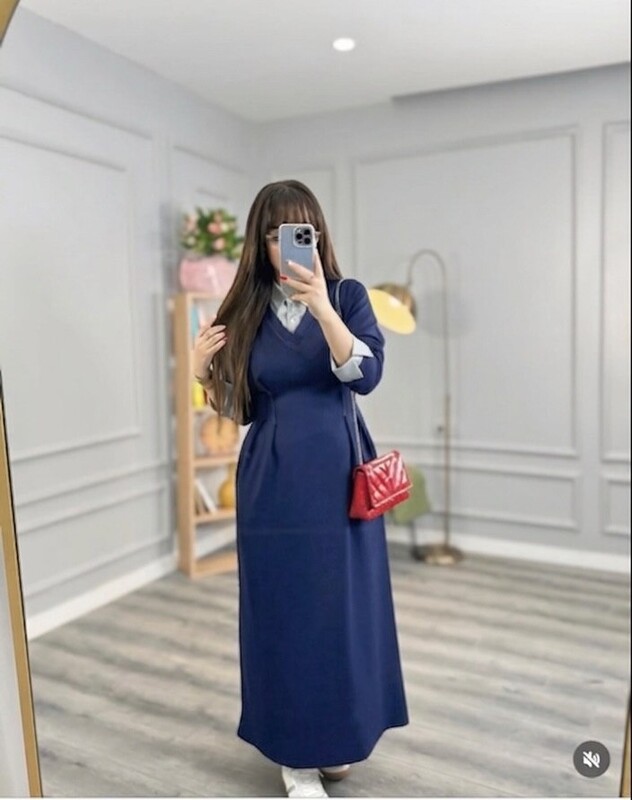 FOR YOU MODA - 8322-17G- فستان مخطط- نيلي4 