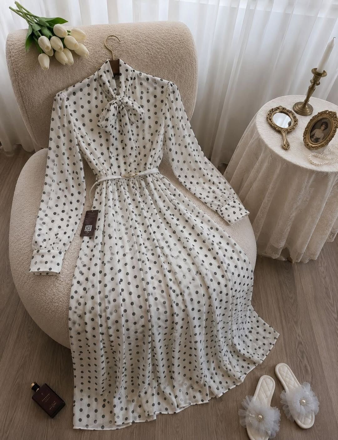 FOR YOU MODA - 8523-45M-2 فستان شيفون -ابيض 