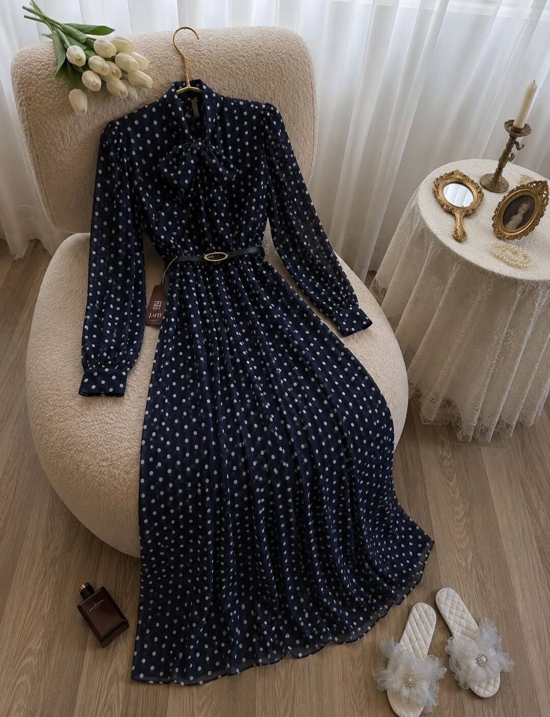 FOR YOU MODA - 8523-45M-4 فستان شيفون -نيلي 