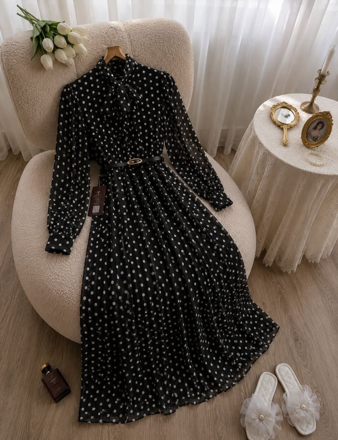 FOR YOU MODA - 8523-45M-فستان شيفون - اسود1