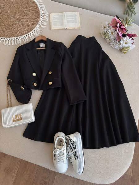 FOR YOU MODA - 8803-1F-1-طقم تنورة اسود