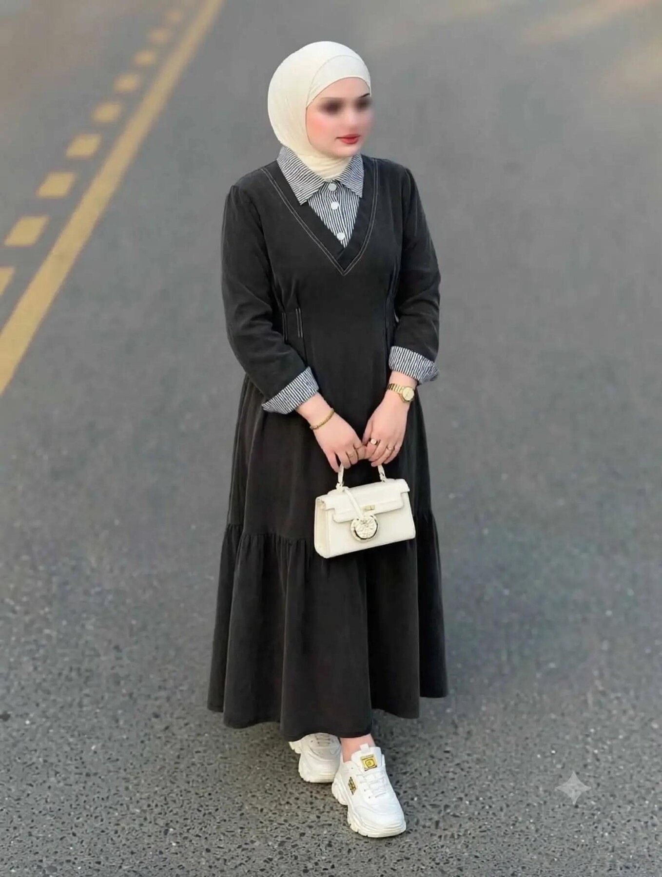 FOR YOU MODA - 8823-17L-1- فستان جينز اسود