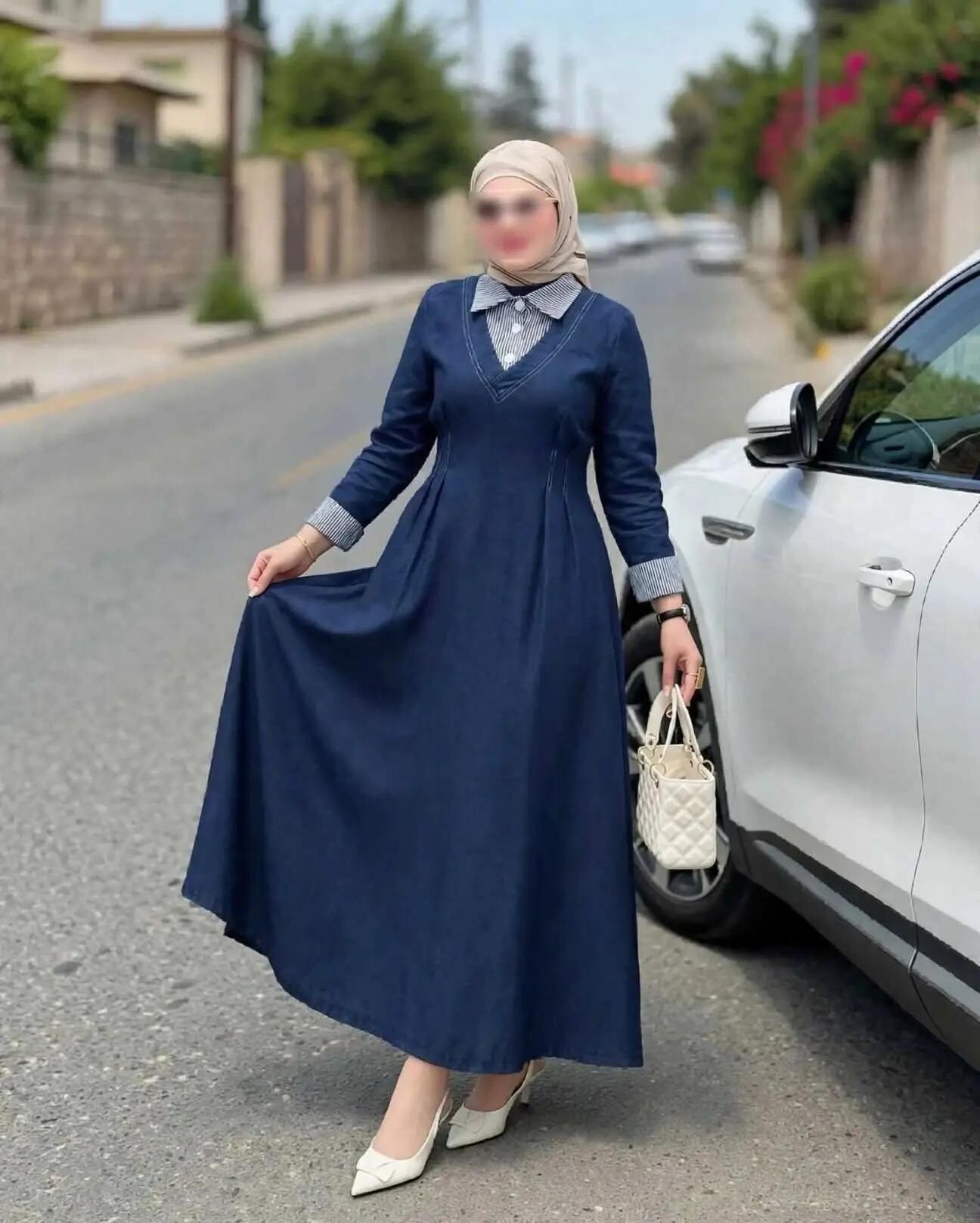 FOR YOU MODA - 8823-17L-2- فستان جينز غامق