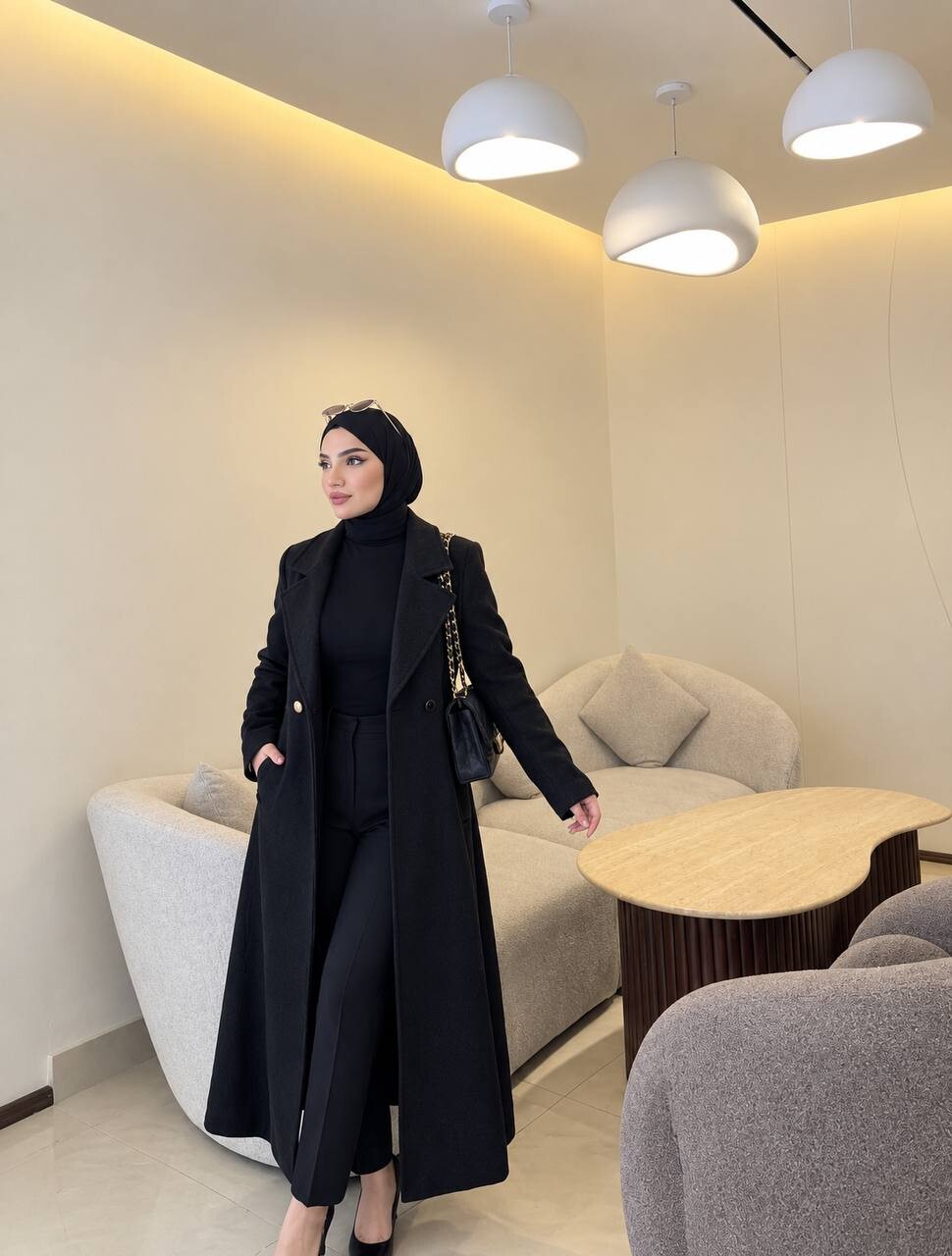 FOR YOU MODA - 8824-41L-فستان جوخ- اسود 1