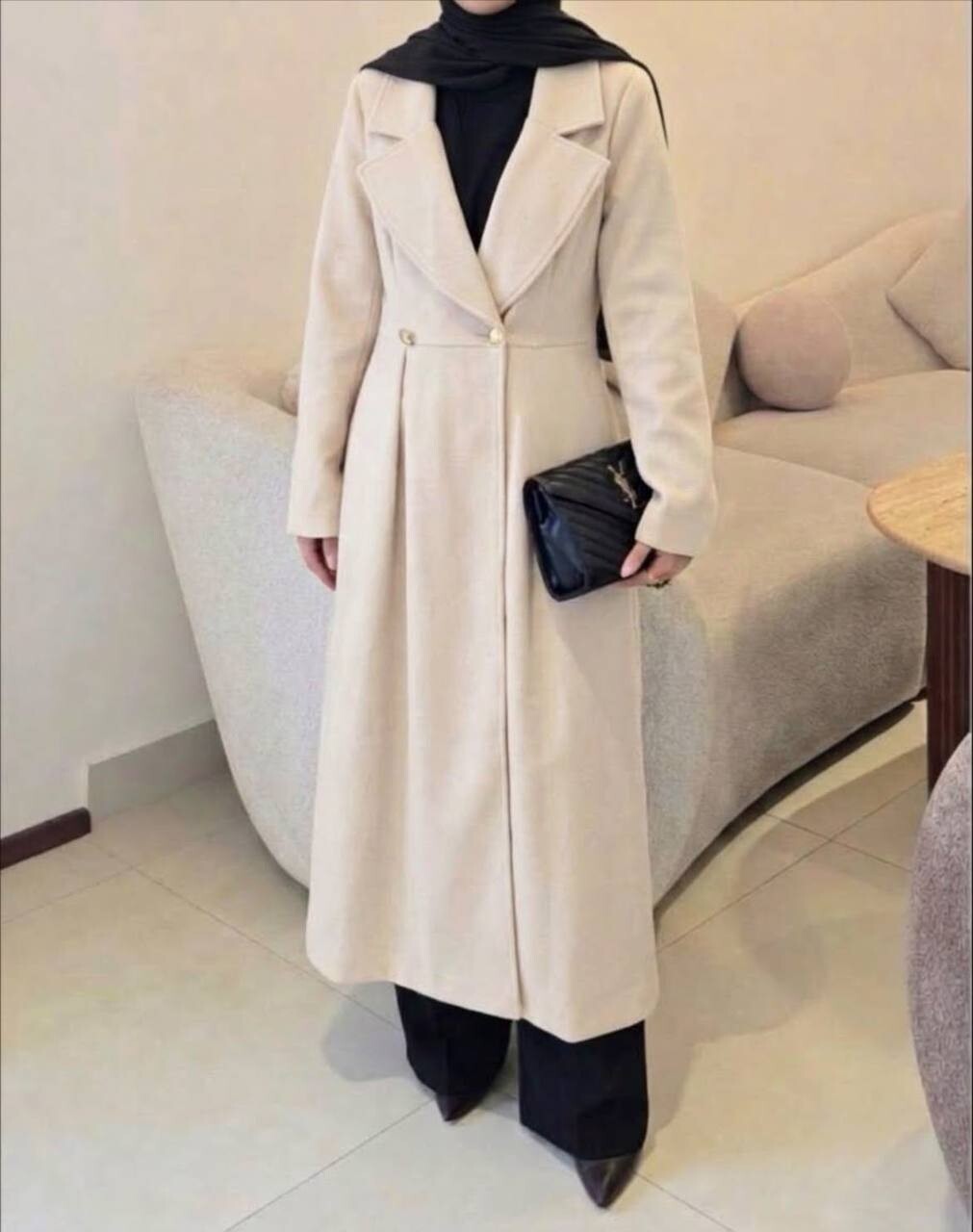 FOR YOU MODA - 8824-41L-فستان جوخ- اوف وايت 2