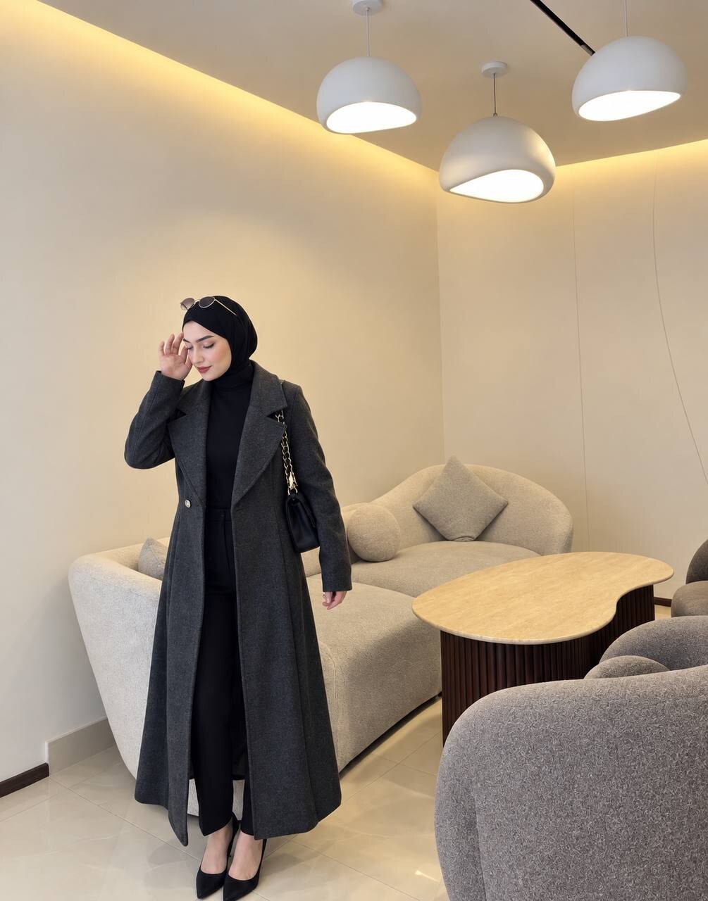 FOR YOU MODA - 8824-41L-فستان جوخ- رصاصي3