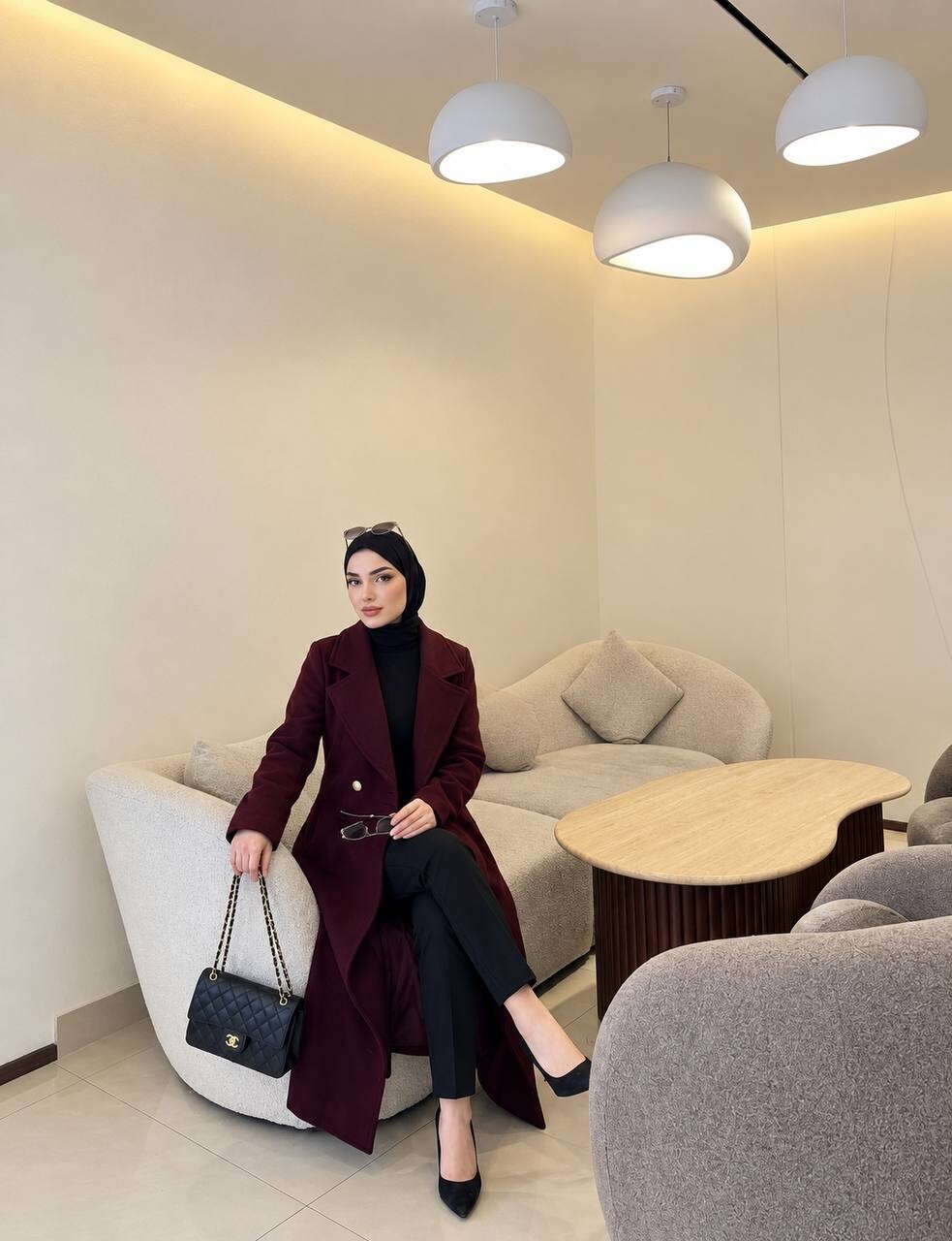 FOR YOU MODA - 8824-41L-فستان جوخ- ماروني 5