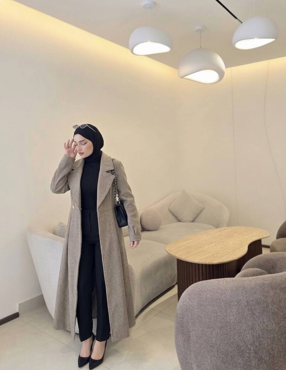 FOR YOU MODA - 8824-41L-فستان جوخ- قهوائي 6