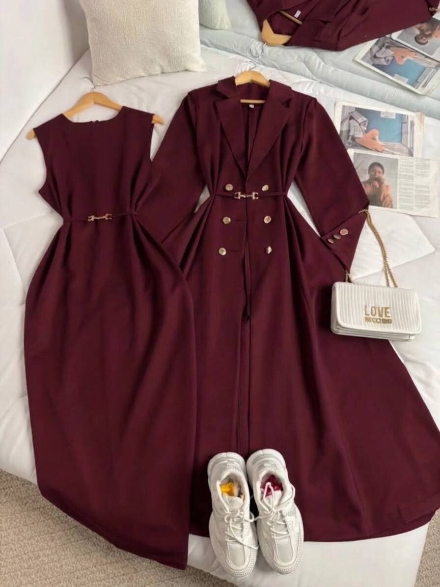 FOR YOU MODA - 8825-41O-فستان قطعتين - ماروني5
