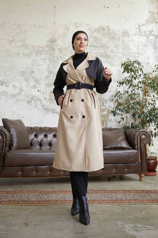 FOR YOU MODA - 8858-65S-1 ترانش كوت لونين اسود