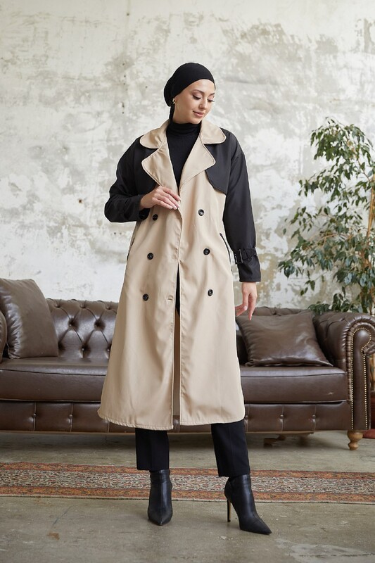 FOR YOU MODA - 8858-65S-1 ترانش كوت لونين اسود (1)