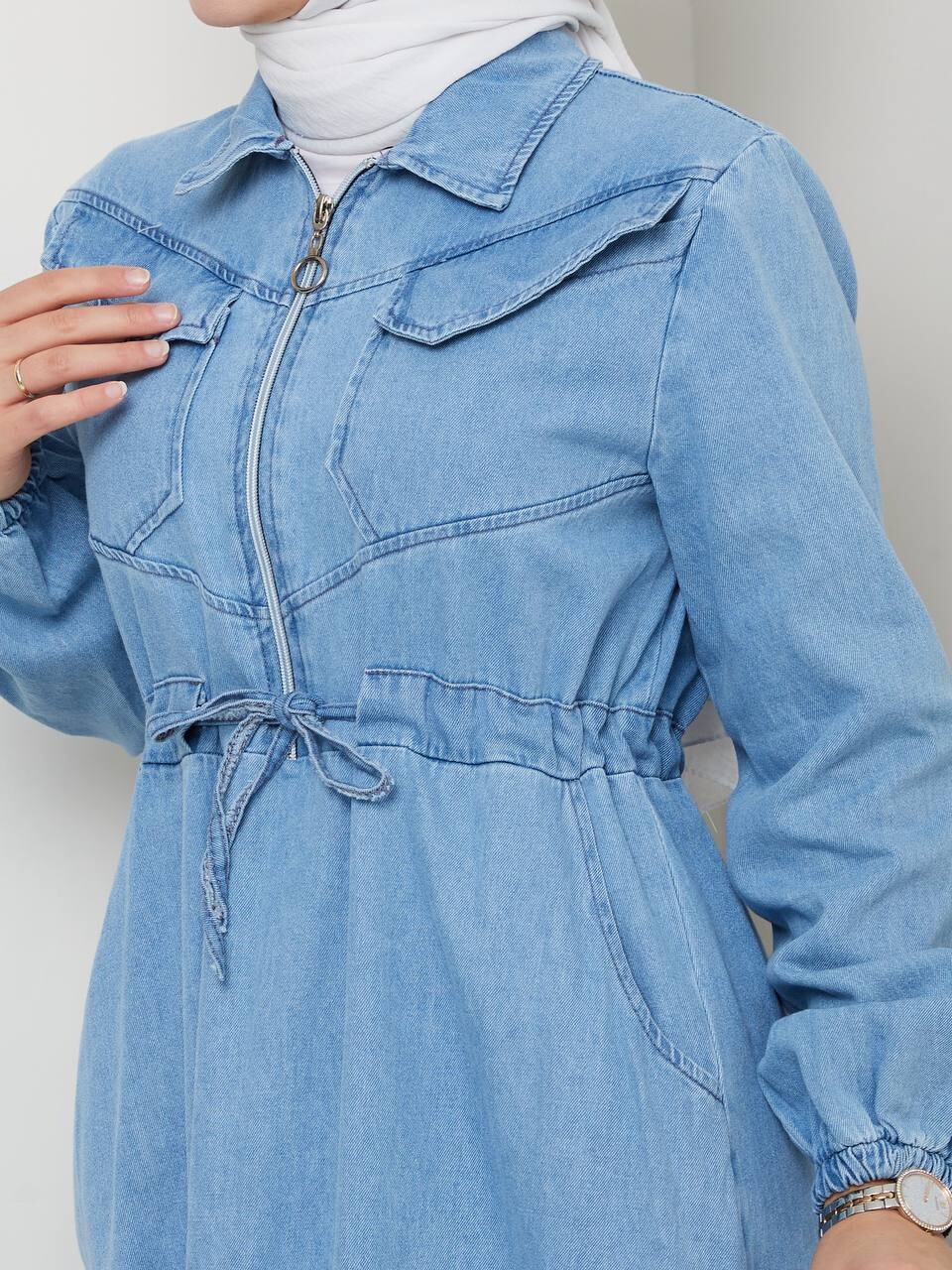 8899-1K-3 فستان جينز فاتح - Thumbnail