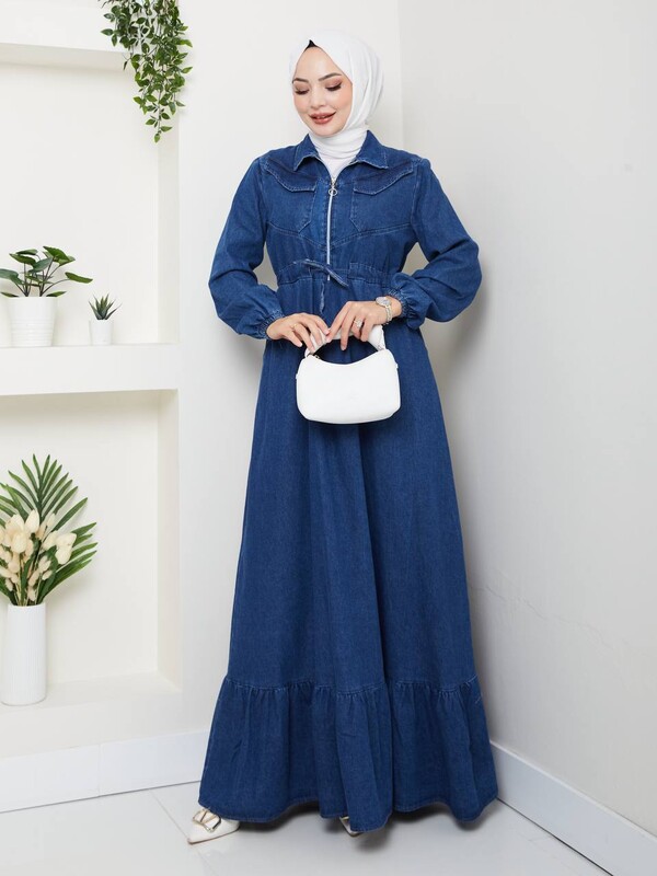 FOR YOU MODA - 8899-1Kفستان جينز غامق 2 