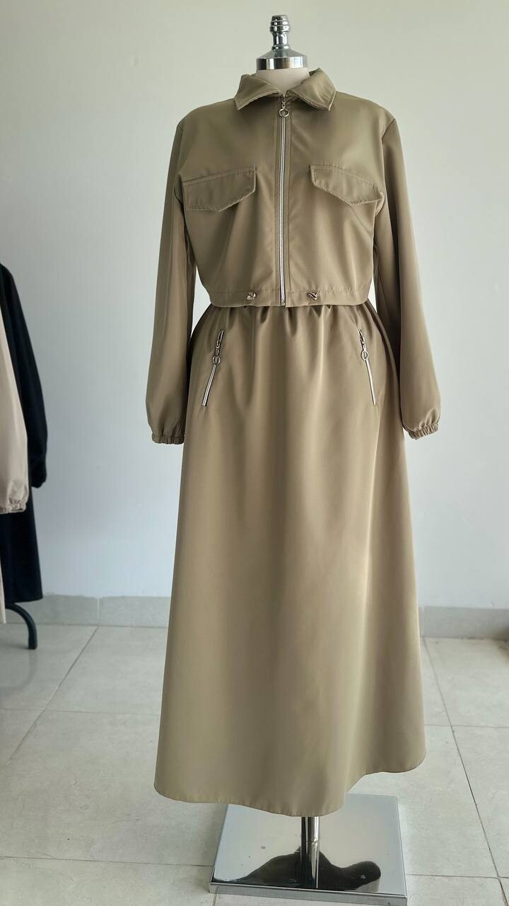 FOR YOU MODA - 9033-5J-سوت قطعتين خاكي 3