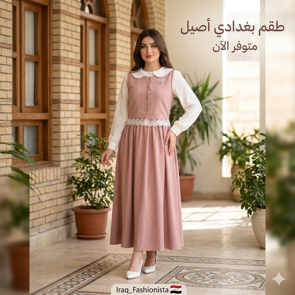 FOR YOU MODA - 9057-35F-3 فستان قطعتين - وردي 