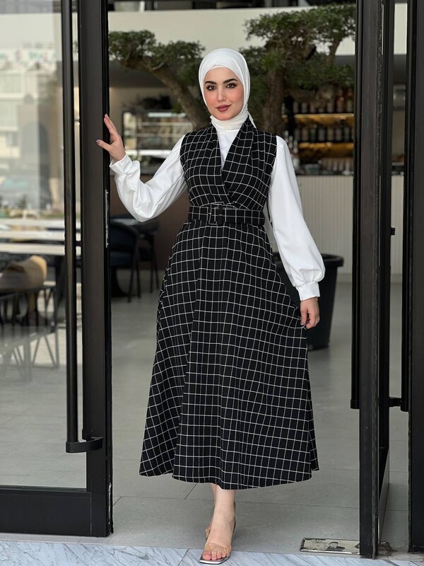 FOR YOU MODA - 9244-37L-1 صدريه لون - اسودابيض 