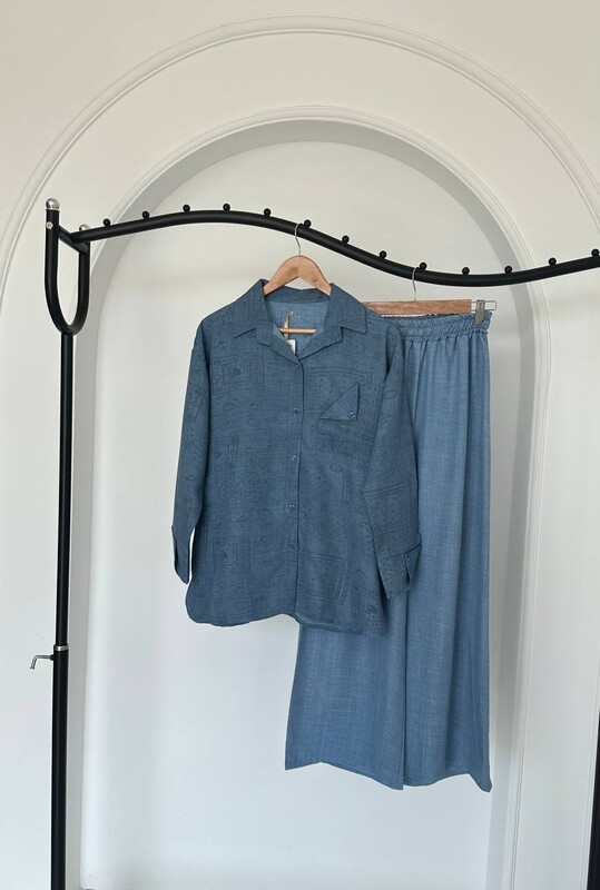 FOR YOU MODA - 9502-42O-5 سوت بنطرون - سمائي 