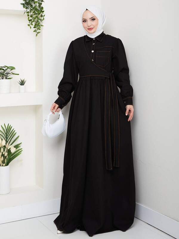 FOR YOU MODA - 9511-21M-2 فستان جينز لون اسود 