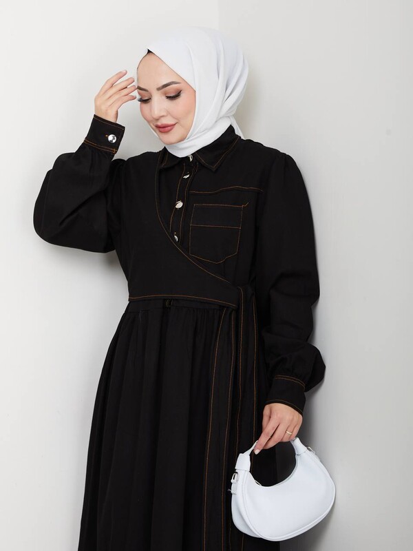 FOR YOU MODA - 9511-21M-2 فستان جينز لون اسود (1)