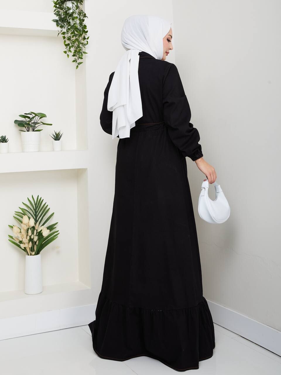 9511-21M-2 فستان جينز لون اسود - Thumbnail