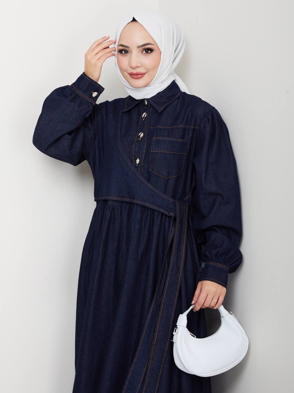 FOR YOU MODA - 9511-21M-3 فستان جينز غامق 