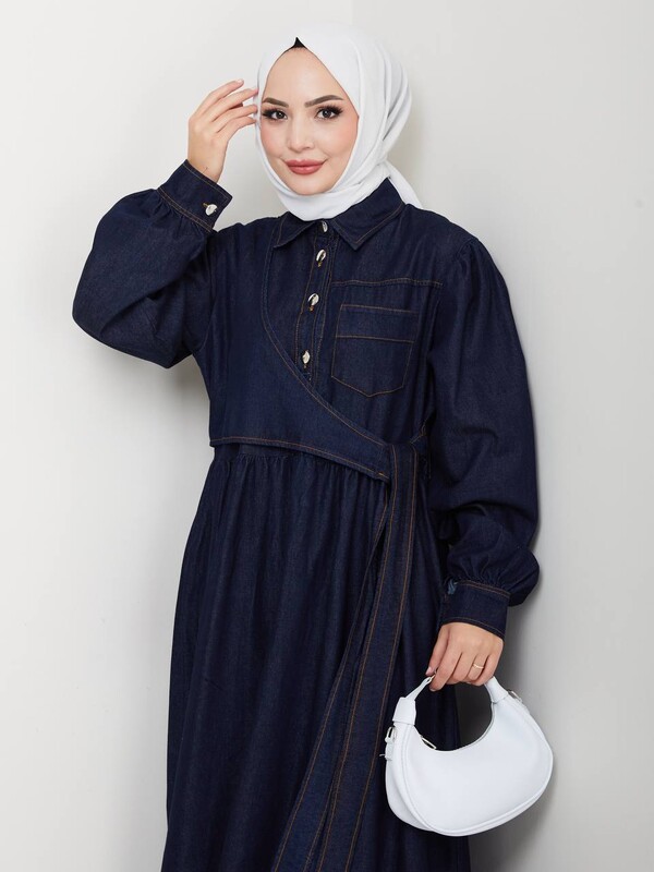 FOR YOU MODA - 9511-21M-3 فستان جينز غامق 