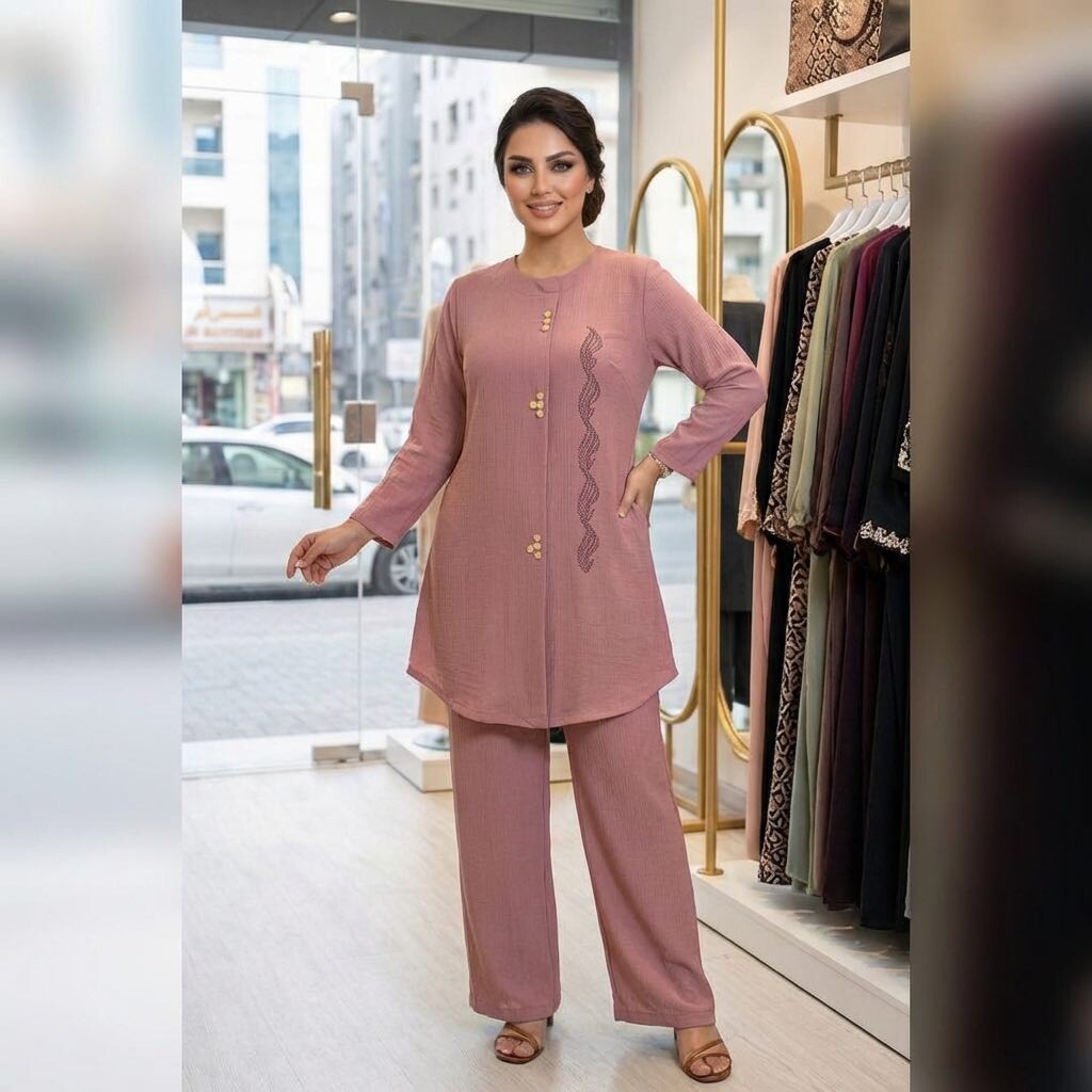 FOR YOU MODA - 9863-33k- 9سوت قطعتين -وردي وصخ