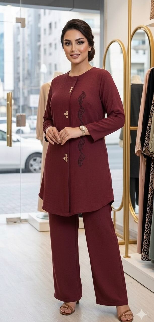 FOR YOU MODA - 9863-33k-6سوت قطعتين - ماروني 