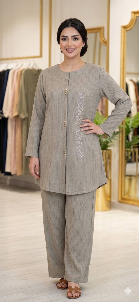 FOR YOU MODA - 9863-33k-3 سوت قطعتين -رصاصي 