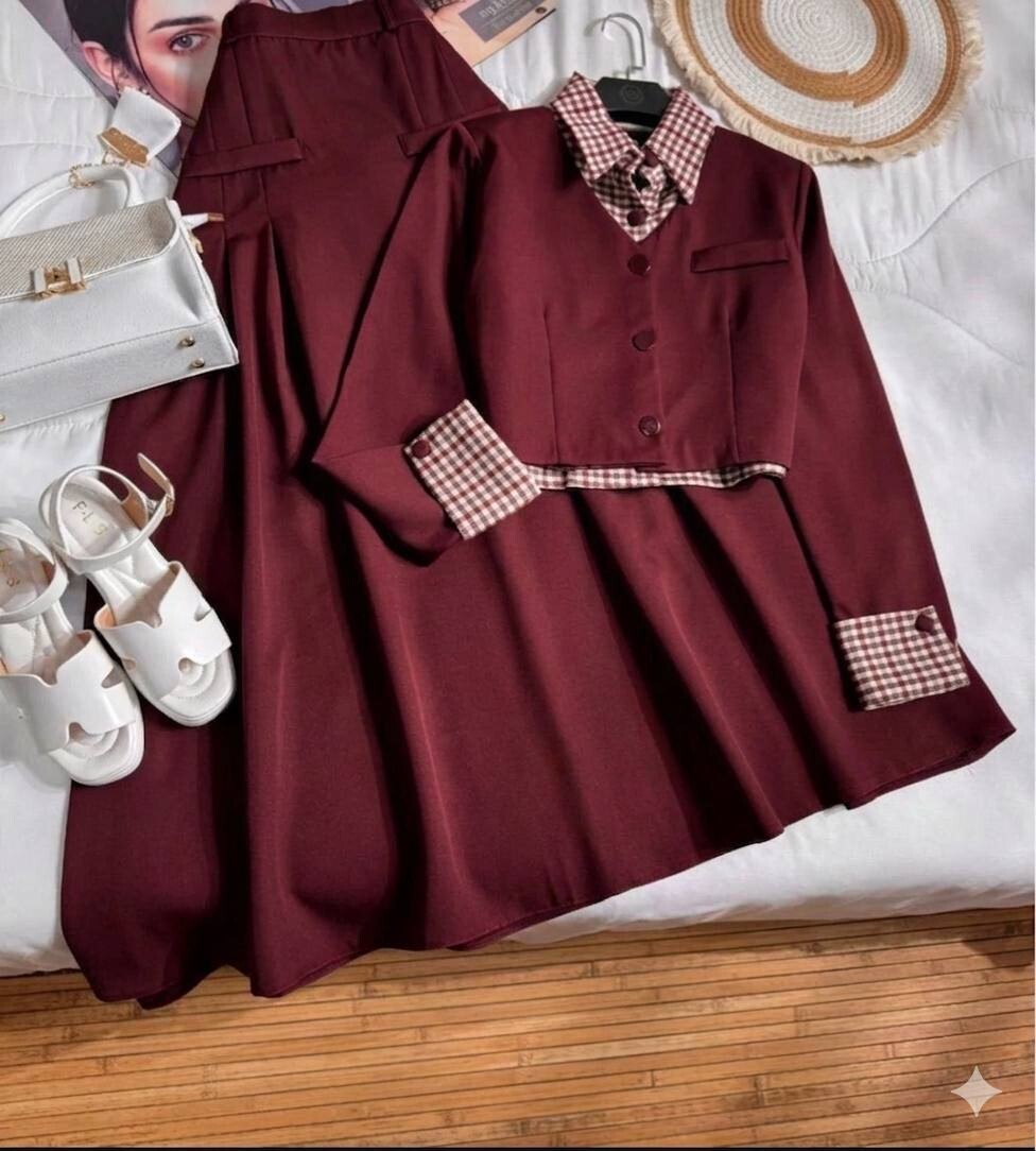 FOR YOU MODA - 9987-10N-4 سوت تنوره- ماروني