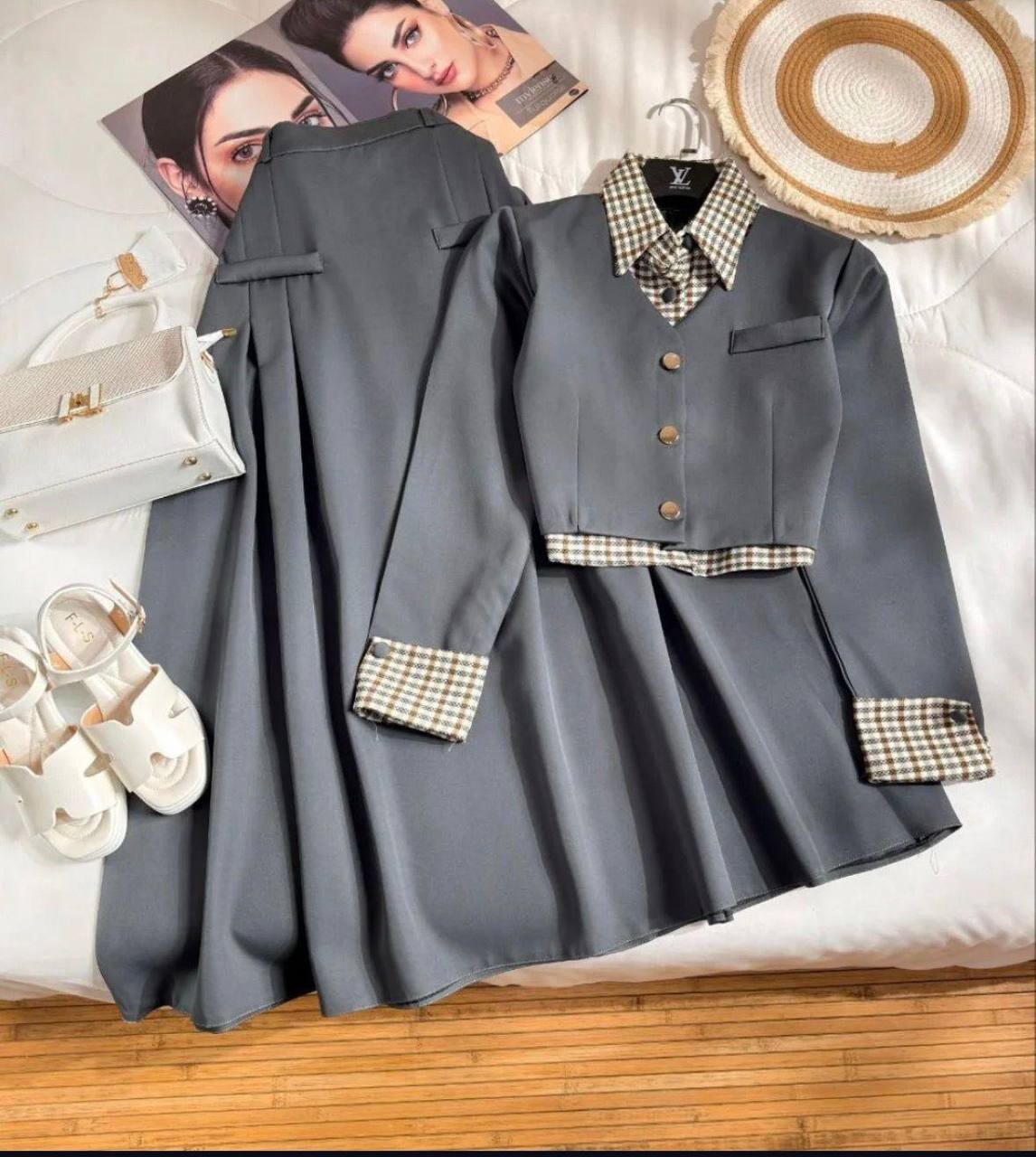 FOR YOU MODA - 9987-10N-2 سوت تنوره - رصاصي 