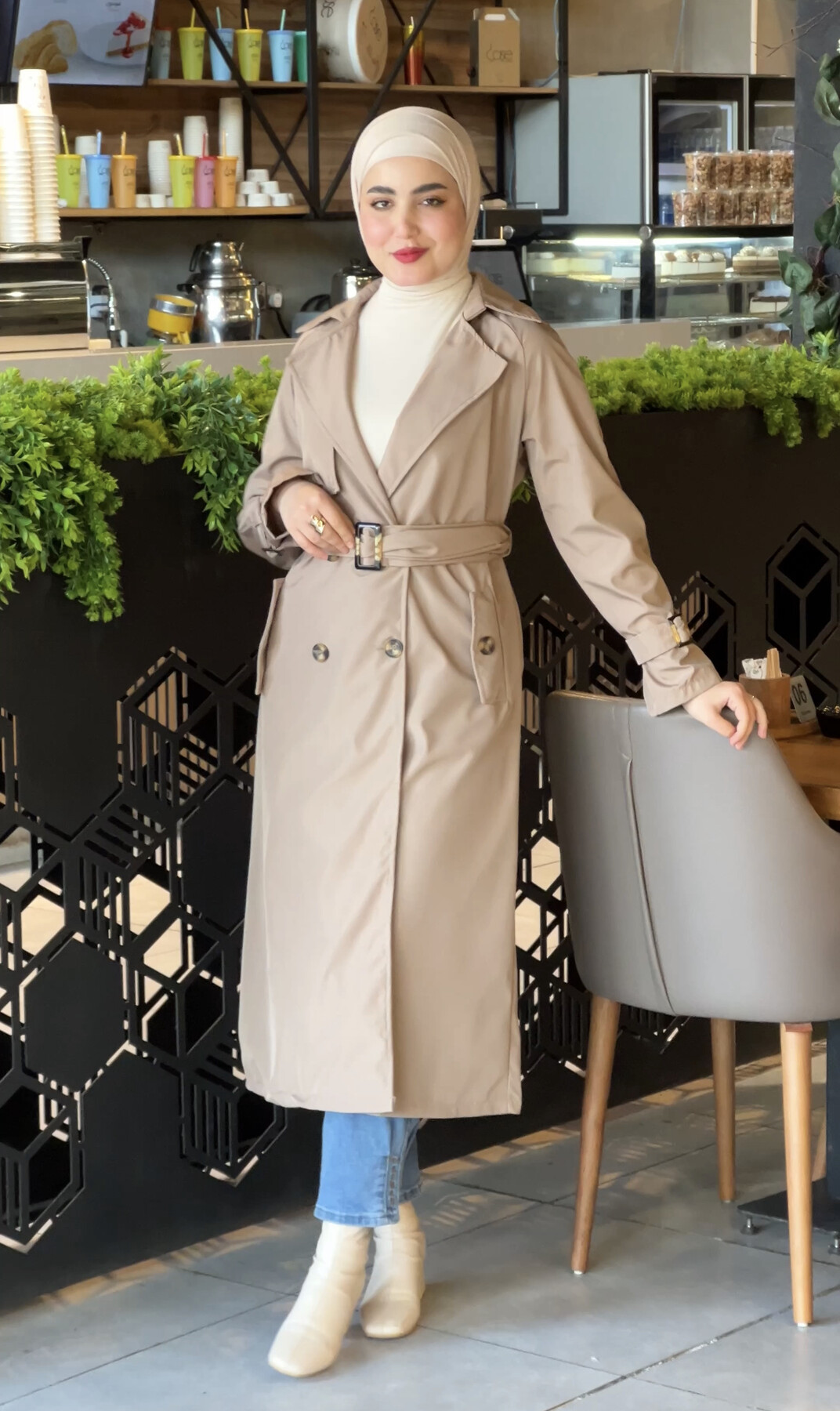 FOR YOU MODA - 999-37Q- 6ترانش كوت - بيج غامق  FOR YOU MODA - 999-37Q- 6ترانش كوت - بيج غامق